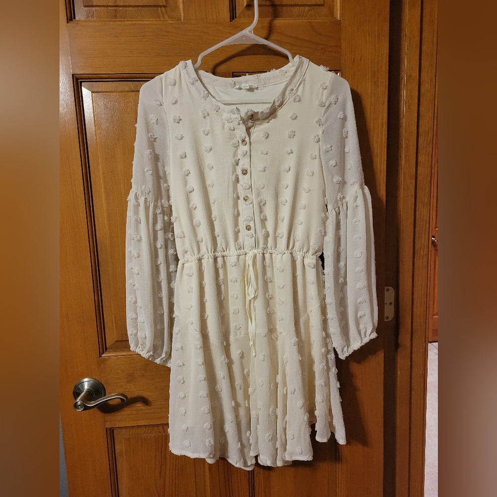 Boho Puff Sleeve Dress-Off White
